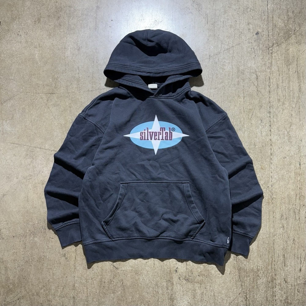SilverTab Hoodie Sweatshirt Mens Medium Blue Pullover Fleece Logo Graphic Front